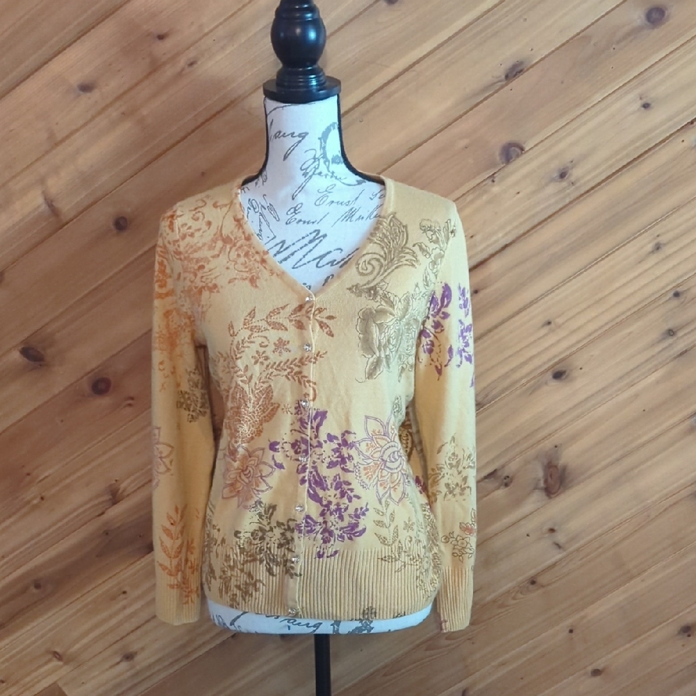 Christopher & Banks Floral Cardigan - Yellow and Purple